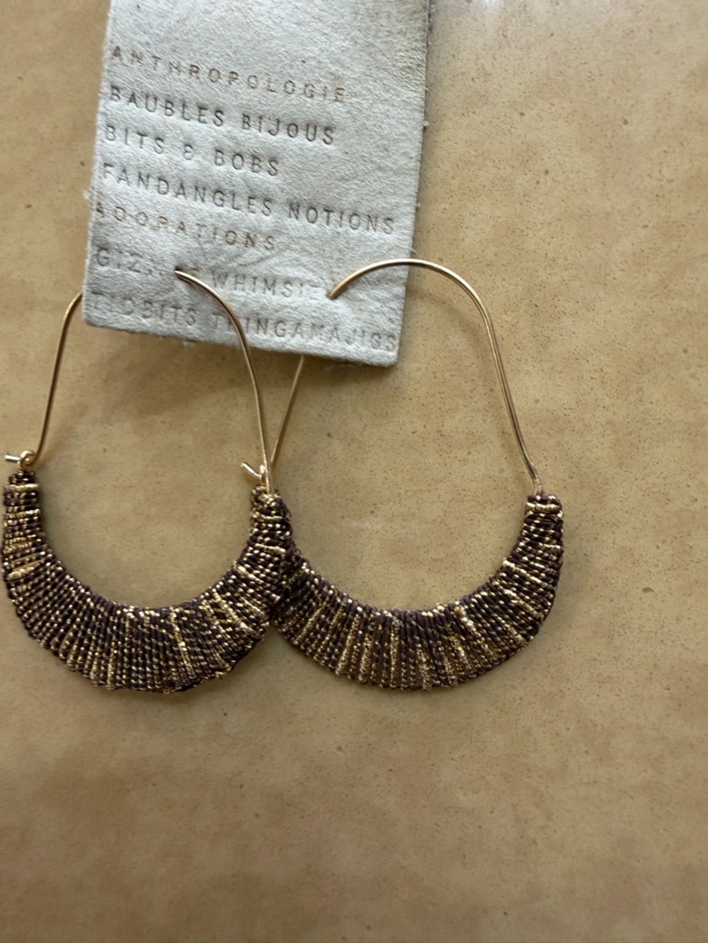 Anthropologie Gold and Brown Textured Crescent Hoop Earrings - Picture 3 of 4